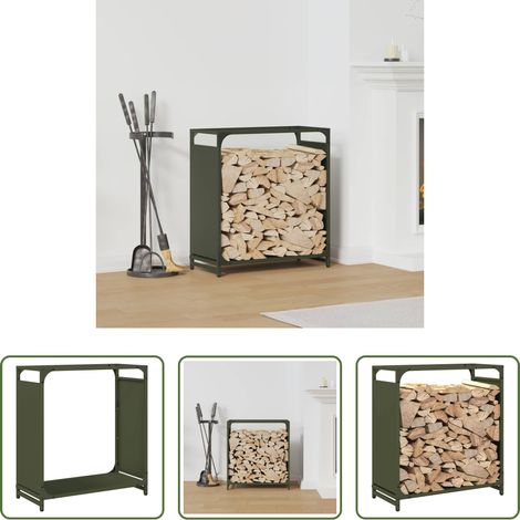 Bois de chauffage - Portant de bois chauffage vert olive 60x28x65 cm (1/5)
