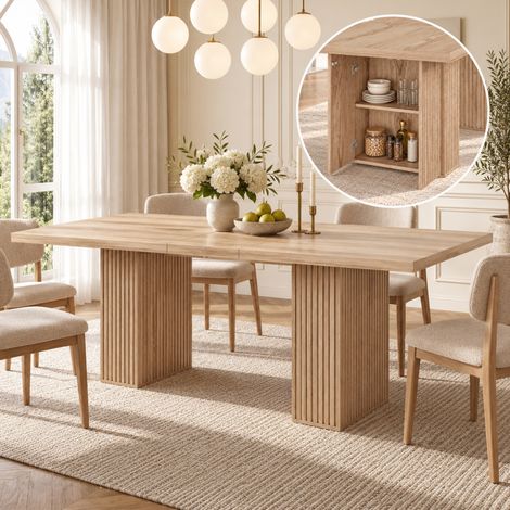 Mesa de comedor extensible 190x90x75 cm en MDF roble con almacenaje - MEUBLIV (1/5)
