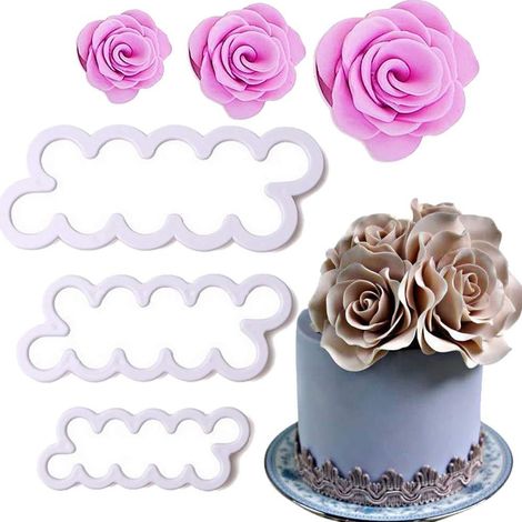 Fleurs en pâte à sucre pour la décoration de gâteaux - Emporte-pièce rose ultra facile à utiliser (lot de 3)
