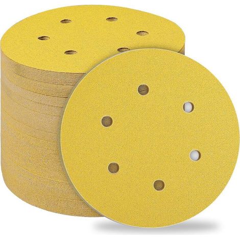 50 Pièces Disques Abrasifs 150mm, Abrasifs de Ponçage Ponceuse tampons ponçage ronds 6 trous Grain 80 pour Poncer Polir Dérouiller pour Ponceuse Excentriqu (1/5)