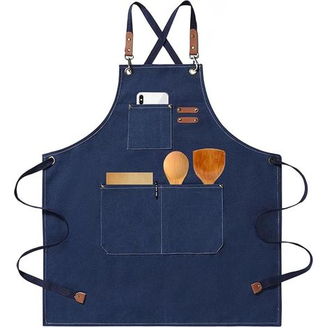 Tablier de Cuisine Tablier Barbecue Homme Tablier de Travail Femme avec Sangle Réglable et 3 Poches Tabliers Toile pour Serveurs Cuisson Peinture Poterie