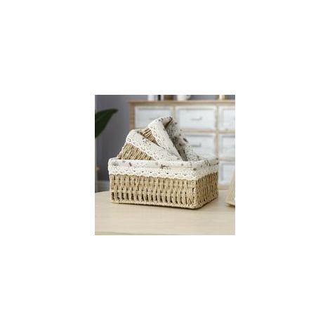 Panier de rangement rectangulaire tressé en rotin et osier pour organiser jouets, cosmétiques et autres objets (kaki)
