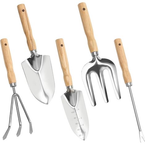 Gartengeräte-Sets, 5er-Set, Gartengeräte-Set, Gartengeräte aus Edelstahl, kleine Gartenschaufel, Gartengeräte für Balkon, Gartenset aus Edelstahl