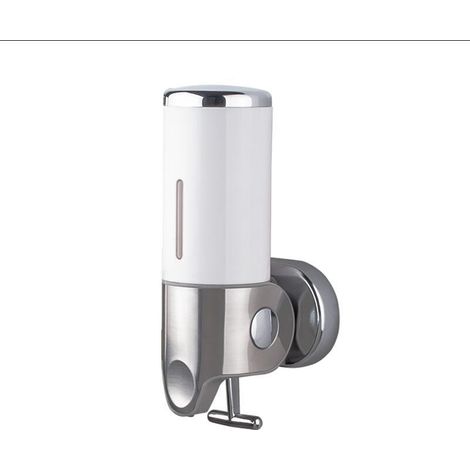 Distributeur de Savon Mural, Distributeur de Savon Liquide Manuel en à Suspendre pour Cuisine, hôtel, shampoing, après-shampoing, Gel Douche, 500 ML, Argenté, （Blanc）
