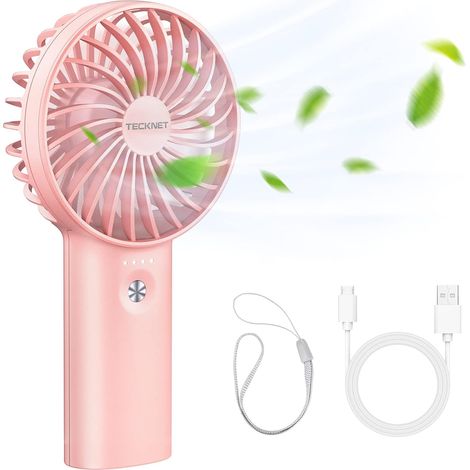 Ventilateur à Main 2 en 1 - Mini USB Portable 5200mAh Batterie Rechargeable, 3 Vitesses Réglables pour Maison/Bureau/Voyage - Rose (1/5)