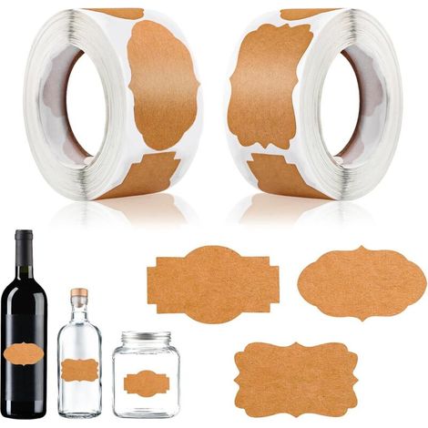 items, 300 patches/roll, Self-adhesive Kraft Paper Labels for Bottles, Jam, Jars and Gifts (1/5)