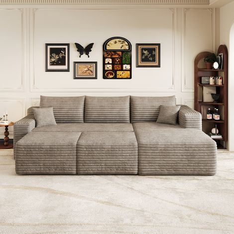 REDOM-Canapé d'angle modulaire, 241x151x58 cm,sans montage, tissu camel, emballage roulé à faible volume (1/5)