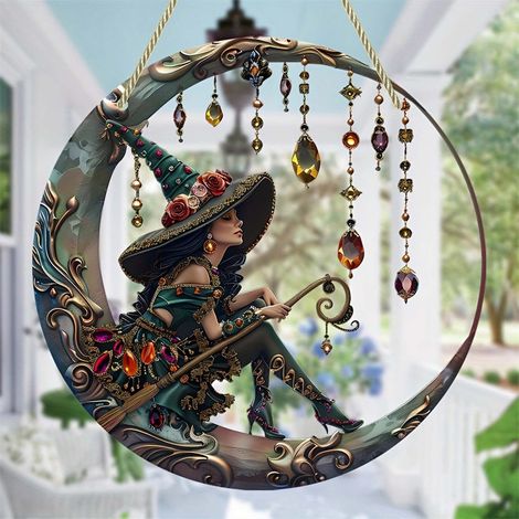 Suncatcher Sorcière - Pendentif Acrylique pour Fenêtre ou Porte - Décoration Intérieure Saisonnière - 20 cm - 1 Pièce (1/4)