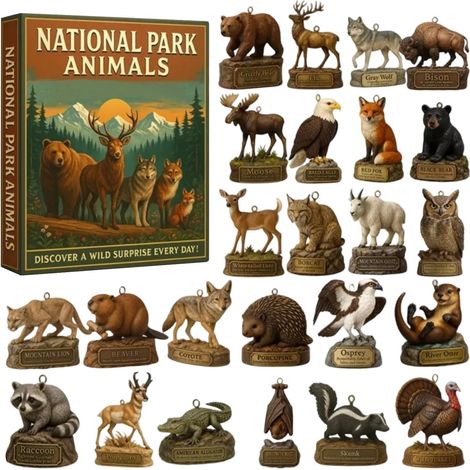 Calendrier de l'Avent 2025 avec animaux des parcs nationaux – 24 jours d'ornements en acrylique 2D, calendrier compte à rebours pour décoration de sapin de Noël, cadeau pour les amoureux de la nature (1/5)