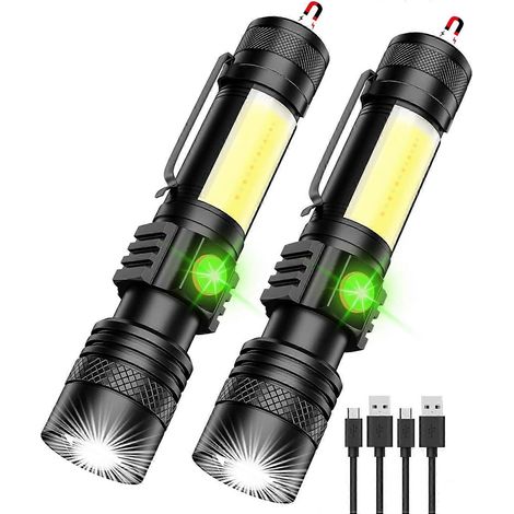 Lampe torche rechargeable (pile incluse), lampe torche LED magnétique, lampe torche tactique ultra-lumineuse à haut rendement lumineux, étanche, meilleure lampe torche. (1/5)