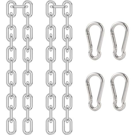 Chaîne de Chaise Suspendue 2 Pièces Chaîne D'extension en Acier Inoxydable Chaine pour Fauteuil Suspendu avec 4Pcs Mousqueton à Ressort pour Intérieur et Extérieur Fixation de Suspension