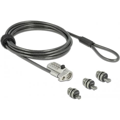 Navilock Cable de seguridad para portÃ¡til con 3 cabezales de cierre y cerradura de combinaciÃ³n para ranuras Kensington, Noble Wedge, Nano y cerradur