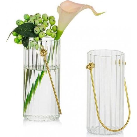 Vases - - Petit - Verre transparent - Métal - Lot de 2 pièces (1/4)