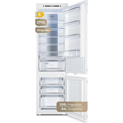 EVVO Frigorífico combi integrable Fi65, 180L frigorífico + 64L congelador, cajón Chiller Zone, No Frost, funciones ECO y Vacaciones, congelación rápida, silencioso, diseño integrable premium