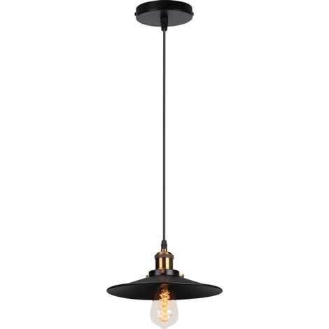 Rétro Lustre Suspension Industrielle 22cm Plaofnnier Fer Abat-jour en Métal Noir (1/5)