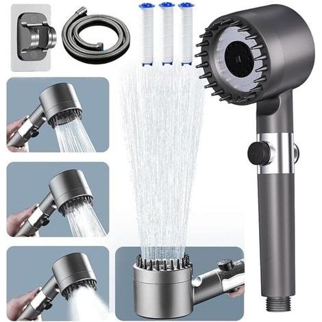 Pommeau de Douche Haute Pression, Pommeau de Douche Economie Deau avec Tuyau Douche 1.5M et Support de Douche (1/3)