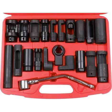 Set di 21 chiavi a bussola per sonda lambda, chiave per sonda lambda da 22 mm, chiave a bussola per rimozione sonda di ossigeno, set di attrezzi per sonda NOx da 1/2" e 3/8" per auto (1/5)