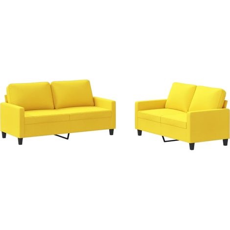 Maison Exclusive - Set di Divani 2 pz con Cuscini Giallo Chiaro in Tessuto (1/5)