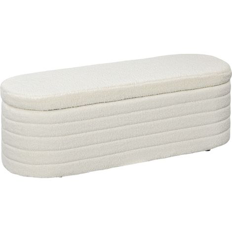 Banc Coffre Rembourré 116 cm Banquette Bout de Lit avec Rangement Caché en Tissu Teddy Crème Sans Montage (1/5)