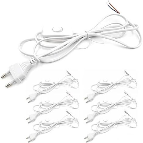 Lot de 6 câbles avec prises, cordons d'alimentation blancs de 1,8 mètre, câbles de connexion avec prises, cordons d'alimentation avec interrupteur, pour ampoules, lampes, lampes de table et lampadaire (1/5)