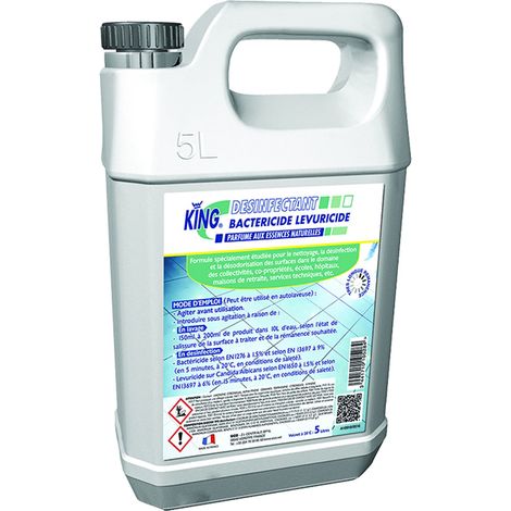 Désinfectant bactéricide lévuricide 5L – Nettoie et désinfecte surfaces collectivités – Parfumé aux essences naturelles – Longue rémanence – King