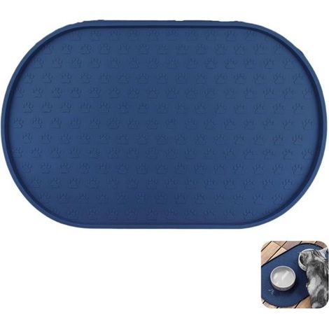 Alfombrilla de alimentación para mascotas, 48 x 30 cm, Antideslizante e impermeable, Evita derrames de comida y agua, Fabricada en silicona, Azul (1/5)