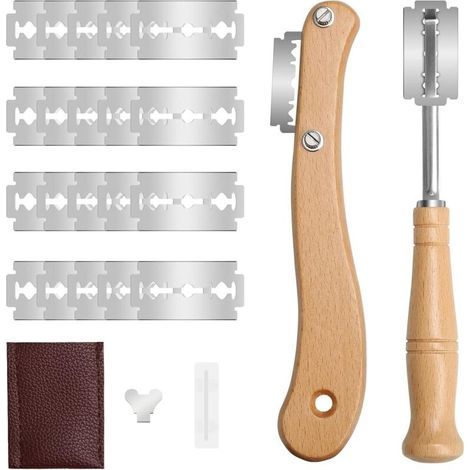Bread knife set, wooden bread knife with 20 stainless steel blades, manual dough cutter, baking accessories, 1 set (1/5)