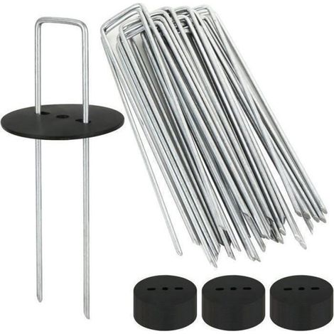 60 Piquets de Jardin, Rondelles incluses, Agrafes Toile, Fixation Bache, pour Natte Anti-Vegetation (1/4)