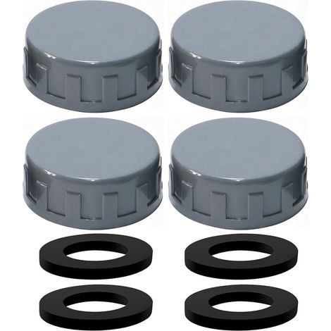 Lot de 4 bouchons de raccord de tuyau à filetage intérieur gris - 40 mm - En PVC - Avec rondelle de 40 mm - Pour joints d'étanchéité (1/5)