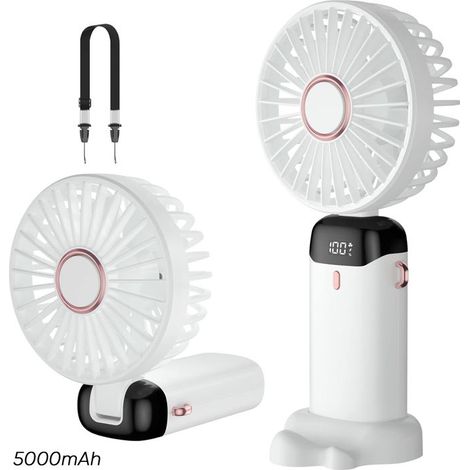1 Ventilateur, Rechargeable USB, Batterie 5000mAh, 5 Vitesses, Affichage LED, Bureau Voyage (1/5)