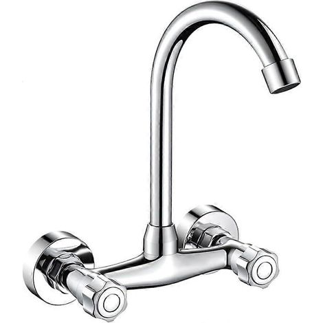 Robinet de lavabo mural à double trou, eau chaude et froide, mitigeur compatible avec balcon et buanderie. (1/5)