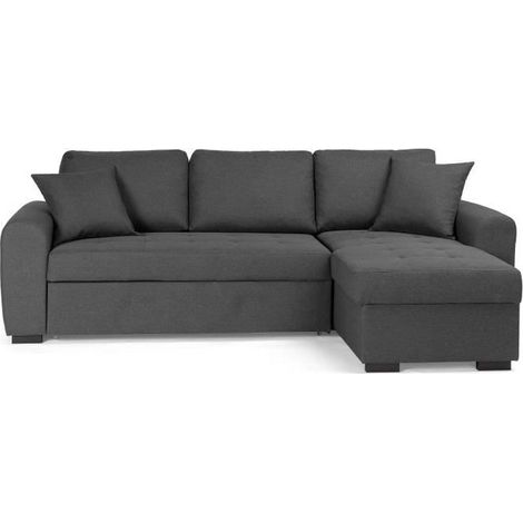 Canapé d'angle convertible réversible 4 places – Tissu gris 100% polyester – Dimensions L 244 x P 151 x H 90 – Couchage 201 x 133 (1/7)