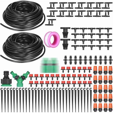 Ensemble d'irrigation goutte à goutte de luxe pour jardin, ensemble de système d'irrigation par tuyau d'arrosage, comprenant 30 mètres de tuyau d'eau, goutteur, arroseur, etc. (1/5)