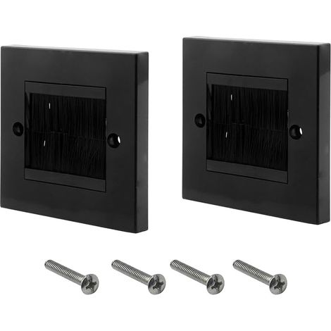 Cable Brush Plates, Cable Outlet Plate, Wall Cable Outlet Plate, Rectangular Brush Cable Pass, Wall Brush for Cable (Black) (1/5)
