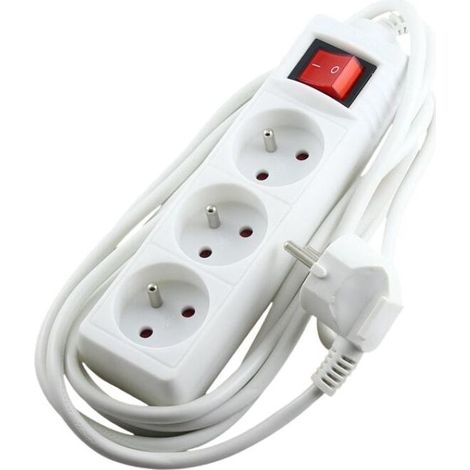 Bloc 3 Multiprise 16A 2P+E avec Interrupteur Rallonge 3M avec sécurité Enfant Blanc (1/4)