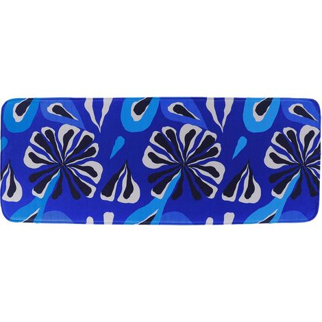 Grand Tapis de salle de bain en Microfibre 45 x 120 cm déco Signature Bleu et Blanc - TENDANCE (1/2)