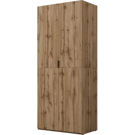 Armoire CALMIA chêne naturel 90 cm avec penderie et étagères