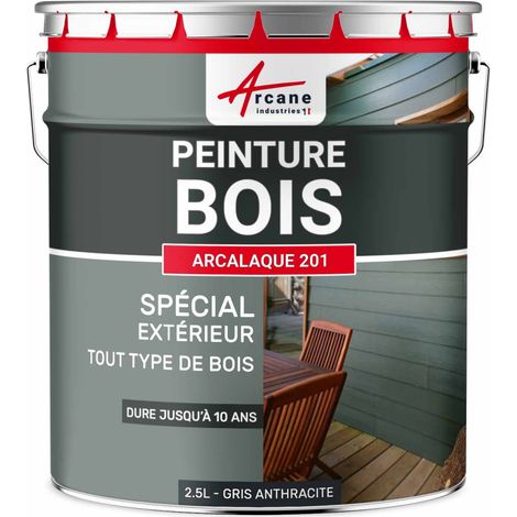 Arcane Industries – Peinture bois extérieur microporeuse 2.5 L – Gris anthracite RAL 7016 – Haute protection UV et intempéries – Application directe sans primaire