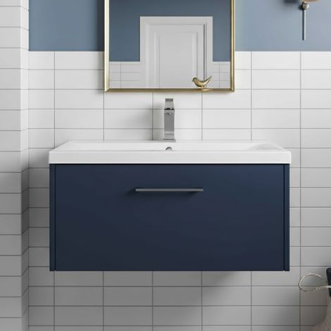 Hudson Reed Juno Wall Hung 1-Drawer Vanity Unit with Basin 1 800mm Wide - Midnight Blue (1/5)