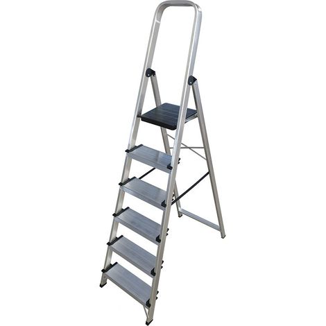 FPLUS escalera aluminio serie 350 6 peldaños , ESCALERA CON ESCALONES ANCHOS DE ALUMINIO
Escalones anchos de aluminio de 120 mm. de huella con relieves
antideslizantes. Bisagras es