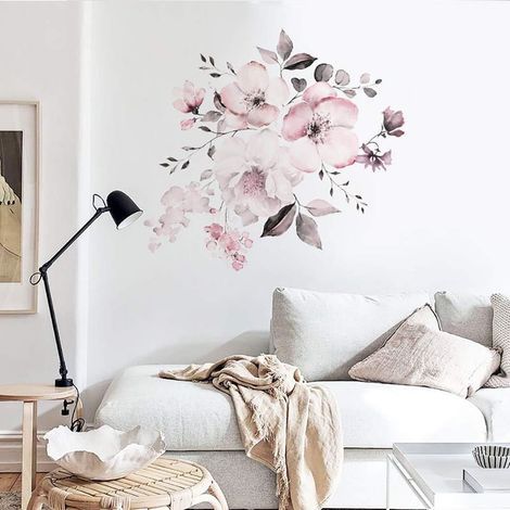 Adhesivo de pared floral vintage AIDUCHO en rosa pálido (58x52 cm)  Adhesivo de pared con diseño de plantas primaverales  Decoración para salón, dormitorio, cocina, pasillo y habitación infantil. (1/4)