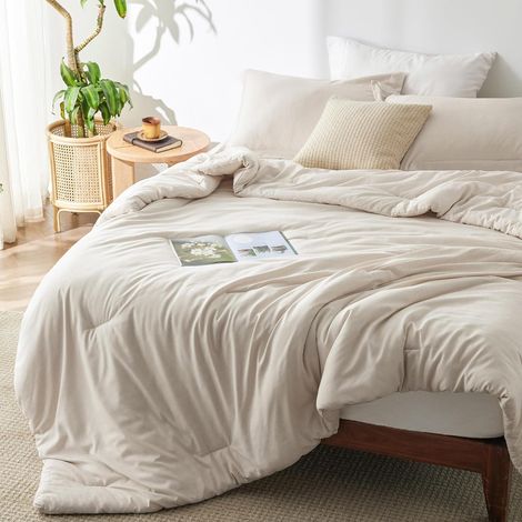 Ensemble de couette en duvet – Beige doux, convient à toutes les saisons, ensemble de literie, 4 pièces. (1/4)