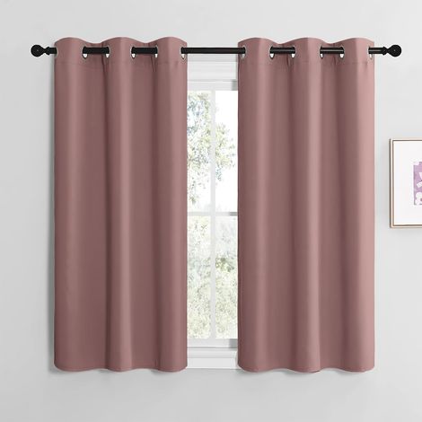 Décoration de Petite Fenêtre, Rideau Occultant Rose Opaque à Oeillets Decoration pour Chambre Cuisine Salon, Largeur 107 sur Hauteur 120cm, Haricot Rose, 2 Pièces (1/5)