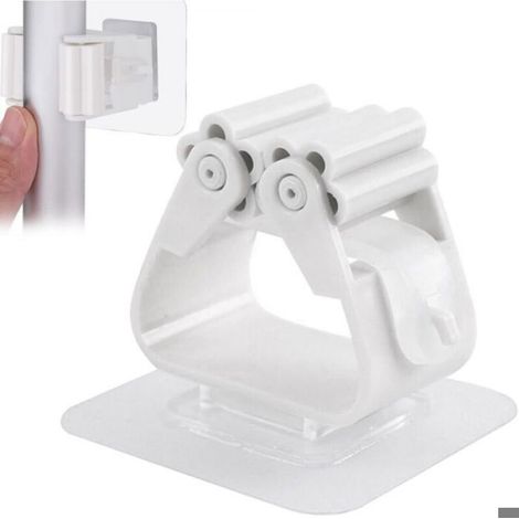 Accroche Balais Mural - Fixation Adhésive Sans Perçage - Pour Rangement Balais Serpillières Pelles - Lot de 2 (1/4)