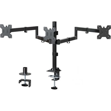Support Ecran PC 3 Écrans - Triple Bras Réglable - Acier Noir - VESA 75/100mm - Jusqu'à 27 Pouces - Bureau (1/5)
