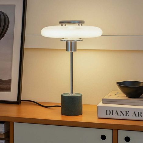 [NEUWERTIG] B-Ware Lindby Tischlampe Branford Tischleuchte Retro Lampe weiß grün Opalglas/Marmor (1/2)
