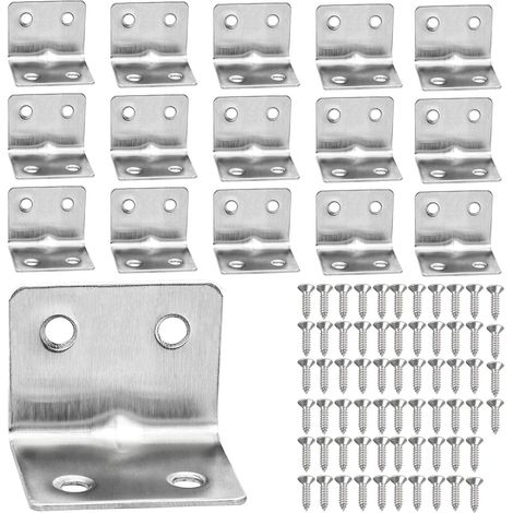 16PCS Equerre de Fixation en Acier Inox L, 38x30mm 90 Degrés Angle Droit Support Equerre Metal L Shaped Bracket pour Étagère/Armoire/Chaise/Table avec 64pcs Vis (1/5)