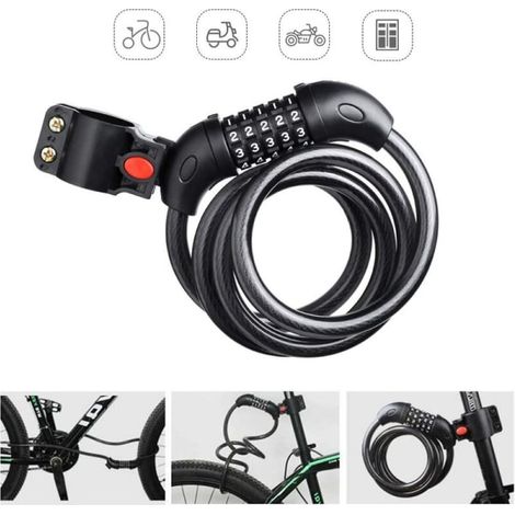 Antivol à code pour vélo, câble 180012mm, antivol souple pour vélo trottinette moto, cadenas à 5 chiffres intelligent, sécurité anti-vol pour bicyclette, lot de 1 (1/5)