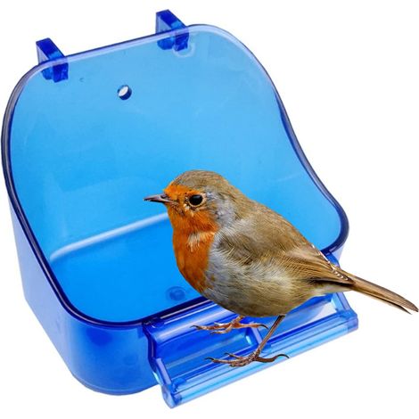 Bain d'oiseaux pour cage - Bain d'oiseaux multifonctionnel suspendu pour perroquet, boîte de douche et mangeoire bleue (1/5)