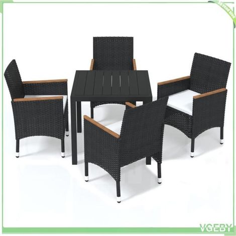 Ensemble de salle à manger de jardin - FAFEICY - 3095016 - 5 pièces - Résine tressée noire - Table WPC (1/5)